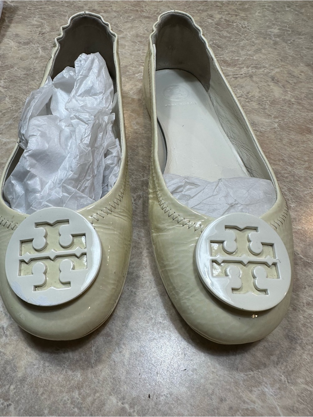 Tory Burch Ivory Logo Ballet Flats